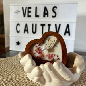 Vela Recipiente Madera Corazon